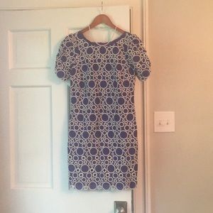 Embroidered purple cotton knee length dress